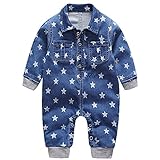 Lisa Pulsterベビー ロンパース　カバーオールベビー服 デニム カバーオール ボーイズ　ガールズ前開き柔らかスナップお出かけ用 (80)