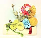 和のプリザーブドフラワー 縮緬梅扇　ポンポン菊　青いバラ プリザーブドフラワー