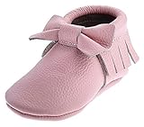 SayoyoベビーピンクBowソールレザーベビー靴赤ちゃんモカシン US サイズ: 18-24 Months/7.5-8 M US Toddler カラー: ピンク