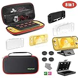 Nintendo Switch Lite ケース Molyhood ニンテンドースイッチライト８in１セット【収納ケース+シリコンカバー+クリスタルカバー+TPUカバー+Switch専用スタンド+ゲームカード収納ケース+保護フィルム×１+親指キャップ×4】軽量／大容量／防塵／防水／耐衝撃／持ち運び便利 収納バッグ