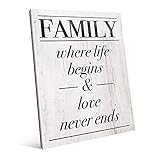 ファミリ: Where Life Begins & Love Never Ends Saying Quote on wood-pattern壁アートプリント 16x20 WAW0001364GLS16