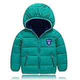 PANCY 子供服 秋冬 長袖 ダウンジャケット キッズ ダウンコート 男の子 女の子 フード付き 防寒コート 厚手 無地(グリーン,100cm)