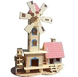 夢の空　手芸 手作り シミュレーション模型アクティビティ 組み立て 木製3D 立体 DIYパズルジグソー　積み木 セット オランダ風 風車建築 色を塗ることできる　飾り物 知育玩具 多機能おもちゃ