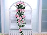 Coobl人工シルクローズガーランド植物つる花花ウェディングパーティー壁ホームデコレーションパープル& # xff08 ; 2個& # xff09 ; ピンク A