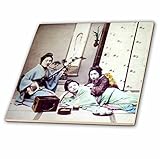 3drose Scenes from the Pastマジックランタンスライド – ヴィンテージ日本芸妓Posing For Aフォトwith a Shamisen and Tea – タイル 8-I