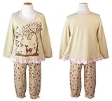 WALK ルームウエアにもオススメ♪フリルが可愛い長袖パジャマ《コジカ》【PJ-105】 (100cm, ベージュ)