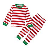 【ノーブランド品】 　ユニセックス　キッズ　ストライプ柄　ホーム　ナイトウェア　パジャマ　コットン　快適　ロングジョンズ　全2色6サイズ - レッド, 6