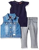 7 For All Mankind Baby Girls' Flutter Sleeve Top Denim Vest and Jean Set Night 18M [並行輸入品]