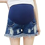 Spinas(スピナス) マタニティ ショートパンツ デニム ダメージ 切りっぱなし M～XL　全4色（ダークブルー　ライトブルー　他2種） (ダークブルー（ダメージ）, M)
