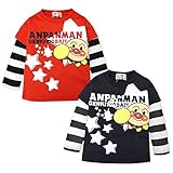 (ブラック/90cm)ベビー服 男の子 Tシャツ 長袖 アンパンマン 重ね着風 天竺 ボーダー キャラプリント 男児 ベビー