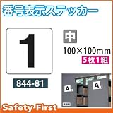 ユニット 番号表示ステッカー 5枚1組 844-81 数字:中 1