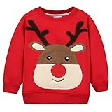 赤ちゃん幼児用女の子男の子クリスマスセーターキュートコットンプルオーバースウェットシャツ カラー: レッド