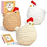 MAGIMUSE クリスマスかぎ針編みキット 初心者向け かぎ針編みスターターキット 大人と子供用 あみぐるみクラフト かぎ針編み 動物キット ギフト ステップバイステップのビデオチュートリアル付き 3パック チキン