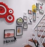 12絵画の階段の壁の装飾壁のコンビネーション、無垢材の木枠、アクリルの3D手紙壁のステッカー+ラック+アイアンの花のバスケット（装飾なし）