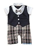 【ママ＆キッズ】Poche 　ベビー　子供服　男の子　ロンパ　蝶ネクタイ　ベスト付きロンパース　一枚でお出かけやパーティにも行ける　ハーフバースデーや1歳のスタジオ撮影衣装にも (9-12ｍ, ネイビ