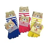 pupoa 親子で お揃い 健康的な ５本指 ソックス 可愛い くまさん ３色 セット イエロー ピンク ブルー