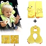 ベビーチャイルドカーシートアクセサリーセット - 頭頸部サポートと赤ちゃんの安全シート用のベルトカバーストラップやベビーカー - 漫画黄色チキン - 1-4年