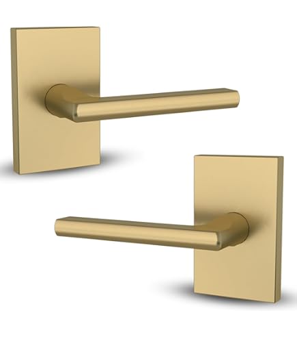 Kwikset Halifax Dummy Door Handle, Single Sided Lever For Closets French Double Doors And Pantry Satin Brass Rectangle Non Turning Reversible Interior Push Pull Lever With Microban Protection