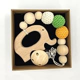 Kissteether 赤ちゃんのおしゃぶりを木製の動物のテーバー環境にやさしい歯がかぎ針編みビーズを噛む乳首クリップ型のラトルクリスマスギフト (木製の色 3)