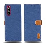 【Viesa】デニム ケース 手帳型 互換性 Xperia 5 au SOV41/SO-01M/901SO 対応 SONY 手帳ケース (ブラック) カード収納ポケット スマホケース ソニー エクスペリア5 エクスペリア2 Xperia5 BLACK