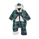 ( チャックル ) chuckle * ボンシュシュ * くまみみ フード付き タータンチェック柄 ソフトボア 防寒 カバーオール グリーン 80cm P2905-80-70