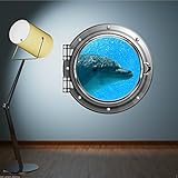 Full Colour Dolphin Ship Sea舷窓壁ステッカー子供ベッドルームバスルームデカール