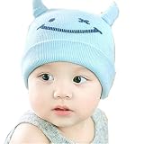 Youth Dream(ユースドリーム）シンプルなデザイン ニット帽 キッズ こども用 角付き　防寒　秋冬(ブルー)