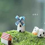 Generic 3 Pcs/resin cow with windmill house/fantasy miniatures/lovely animals/fairy garden gnome/mos