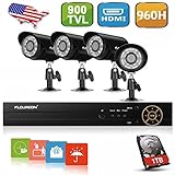 FLOUREON 1 X 8CH 960H CCTV DVR + 4 X Outdoor 900TVL Bullet Camera + 1TB HDD Security Kit US [並行輸入品]