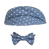 秋　春　冬　ベビーの　新生児　赤ちゃん　可愛い帽子　ビーニーキャップとハット　ボウタイの服装セット (ブルー)