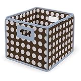Badger Basket – Folding Hamper /ストレージビン、ブラウンポルカドットブルートリム