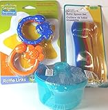 Bundle of 3 Baby Items (BPA Free): 1- Linking Teething Rings, 1- Set of 12 Feeding Spoons, 1-3 Compa