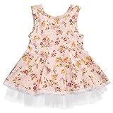 MUSTY 女の子　ワンピース　 ベビー服　袖なし　花柄チュニック　可愛い ワンピース　薔薇　シフォン (80, ピンク)
