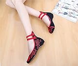 Wunes(TM) ひまわりの刺繍布靴のサイズ（34-41）ブルー+レッド中国風の国家通気性、快適柔らかい唯一のキャンバス[6?ブラック]