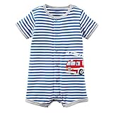 Carter's(カーターズ) ロンパース 半袖 6M ブルー ベビー 子供 男の子 総柄 ストライプ ショートオール [並行輸入品]