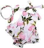 Fubin 女の子の赤ちゃん用 花柄プリント フリル ロンパー ヘッドバンド付き 夏服