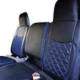 いすゞ H5.7～H18.12 標準キャブ NEWエルフ/PMエルフ レザー調 シートカバー センター一体型 車種専用 PMエルフ NEWエルフ内装パーツ トラック用品 トラック車種専用シートカバー シート保護 シート汚れ防止 (運転席側+助手席側 セット, ブルーキルティング)