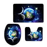 chaqlin 3 PieceバスマットセットStellar灯台Planets SpaceノンスリップバスルームマットContourトイレカバーラグ ブルー 4328211746