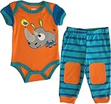 2pc Nuby Boy Fun Rhino Onesie andストライプパンツ膝パッド付き カラー: オレンジ