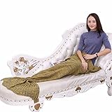 Burning Go チャンキーニットブランケット 可愛い人魚毛布 チャンキー ブランケット 毛糸 ひざ掛け 寝袋 膝掛け 手編み チャンキーニット グレー マーメイドブランケット ローゲージニット 