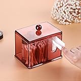 綿棒コットンケース コスメ 化粧品 アクリルケース 収納ボックス クリスタルクリア (ワインレッド)