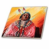 3drose Scenes from the Pastマジックランタンスライド – Vintage Chief Crows Breast Hidatsa Native American Warrior