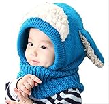うさぎちゃん 風 ラビット ニット 帽 帽子 ベビー キッズ 赤ちゃん 子 子供 かわいい 防寒 (青)