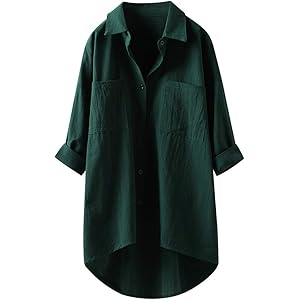 ASARANS ロングシャツ シャツ レディース 長袖 シャツワンピース リネンシャツ 麻 ゆったり 大きいサイズ 無地…