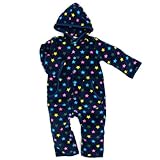 【フリース紺地カラフル星★柄】フード付きカバーオール (80)
