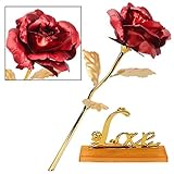 YOBANSA 24K 金箔のバラ 造花 永遠の花 記念日 母の日 バレンタインデー、結婚祝い、お誕生日などに プレゼント LOVE スタンド メッセージ カード付き (レッド)