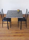 3点セット　鏡面グラナイト(御影石風）テーブル 75x75cm+スチールパイプチェア（2脚） ブラック（黒）