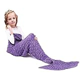 マーメイドテールブランケット、Kysonマーメイドかぎ針編み子供大人用ブランケット、すべてのシーズンSleepingバッグハロウィーン感謝祭クリスマスギフト Kids パープル MRY0013