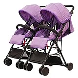 QXmEiツインベビーカー1 to 3 years old can sit down and can lie downアルミニウム合金取り外し可能折りたたみ衝撃吸収機能ロード軸受15 kg パープル 