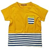 《H28年夏物》 nico hrat(ニコフラート) 製品洗い加工済み 天竺半袖ボーダー切替Tシャツ 130cm/YE NO.B-260139